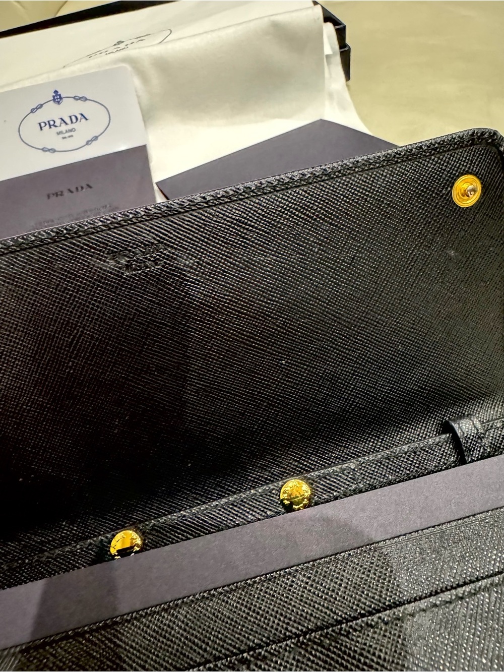 [Authentic] Prada Black Saffiano Leather Wallet on Chain with Gold Hardware - Picture 10 of 15